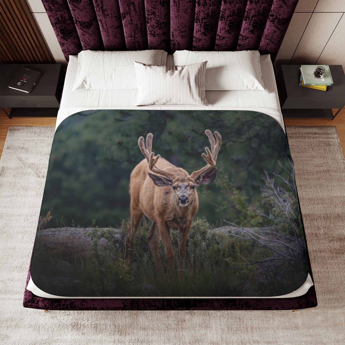 "HIGH ALERT" BUCK MULE DEER - FLEECE BLANKET