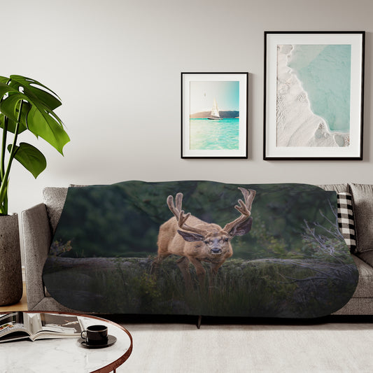 "HIGH ALERT" BUCK MULE DEER - FLEECE BLANKET