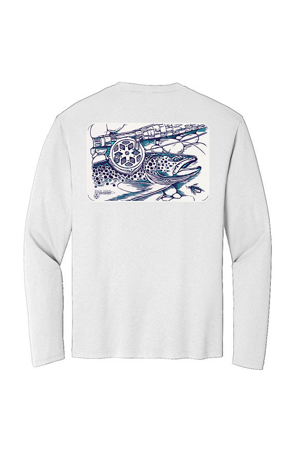 ATHLETIC FLY FISHING LONG SLEEVE TEE - WHITE