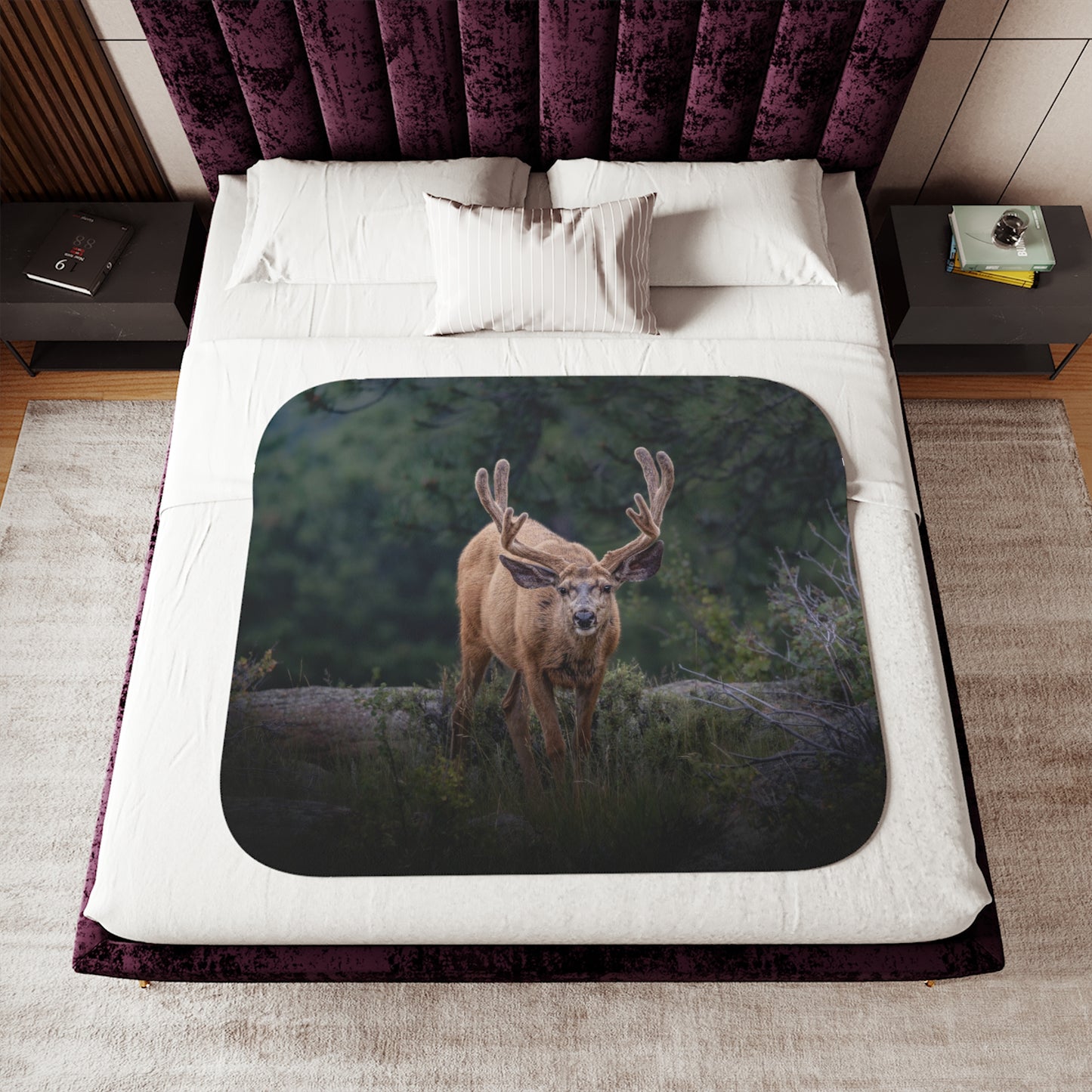 "HIGH ALERT" BUCK MULE DEER - FLEECE BLANKET